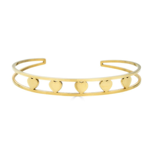 Ari&Lia Empowered Bangles Yellow Five Hearts Empowered Cuff Bangle ST5059-FIVE HEARTS-GPSS