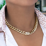 MonogramHub.com Single Nameplate Necklace Gold tone stainless steel / Cuban chain / 10mm Stainless Steel Cuban Chain with 2 Initials Necklace NP292-S-GP
